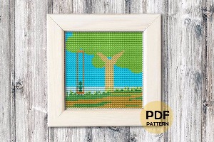 Landscape with Tree Swing Cross Stitch Pattern