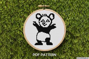 Black and White Cartoon panda Bear Cross Stitch Pattern