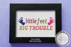 Little Feet, Big Trouble Cross Stitch Design