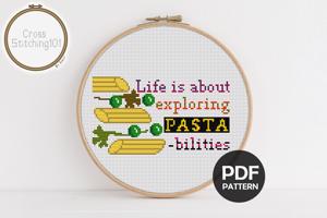 Life Is About Exploring Pasta-Bilities Cross Stitch Pattern