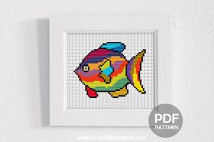 Colored Angel Fish Cross Stitch Chart