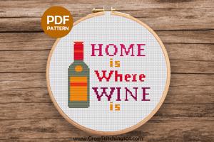HOME IS WHERE WINE IS - Wine Bottle Cross Stitch Design