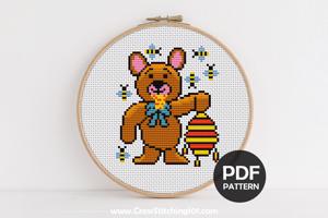 Bear Eating Honey Cross Stitch Pattern