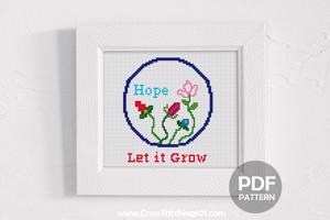 HOPE LET IT GROW -Circle with Small Plants Cross Stitch Design