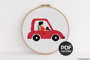 Gentleman Driving Car Cross Stitch PDF