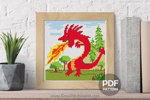 Fire Breathing Red Dragon  Cross Stitch Pattern