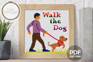 Walk The Dog Cross Stitch Design
