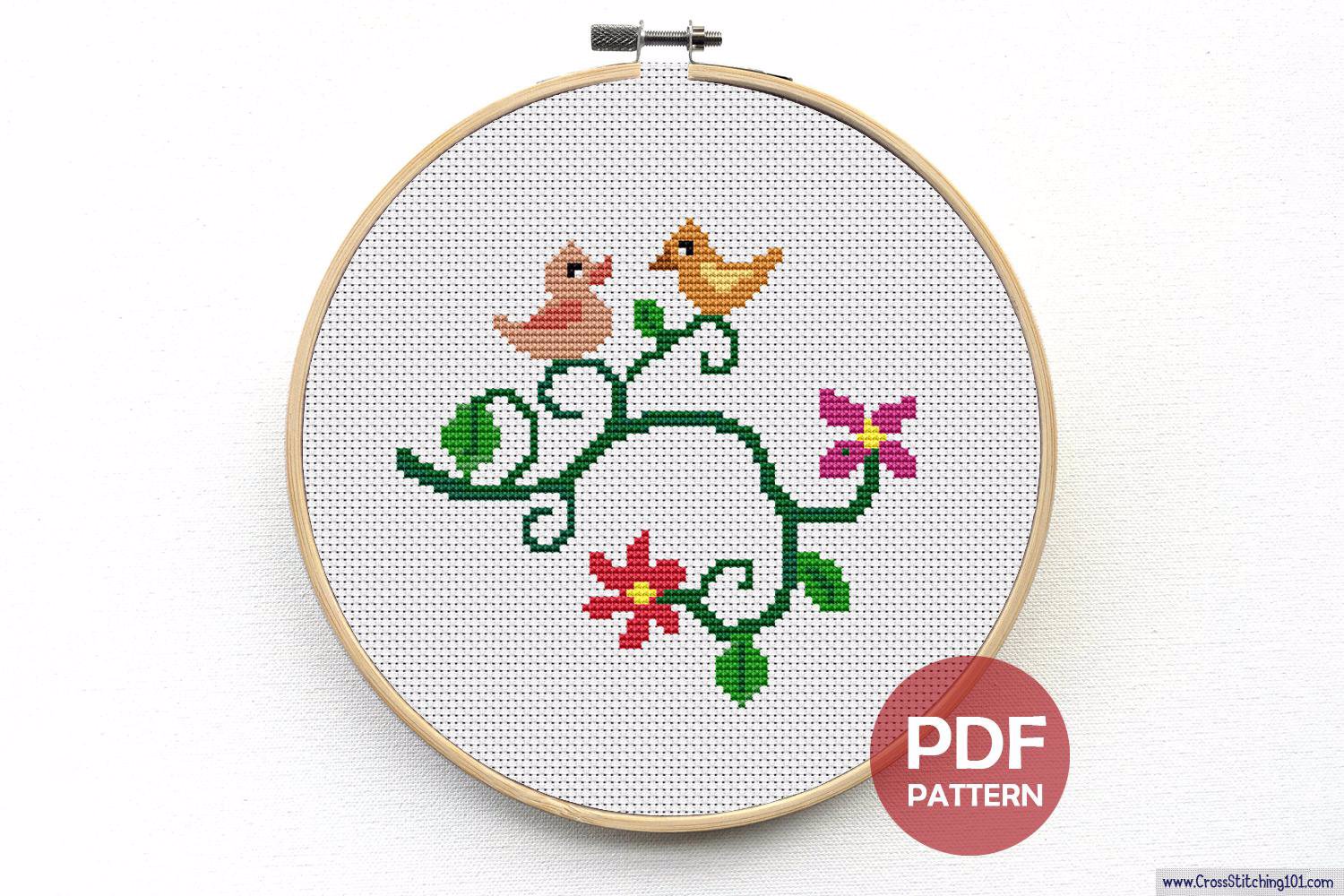 Love Bird with Branch Cross Stitch PDF