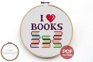 I Love Books Cross Stitch Pattern