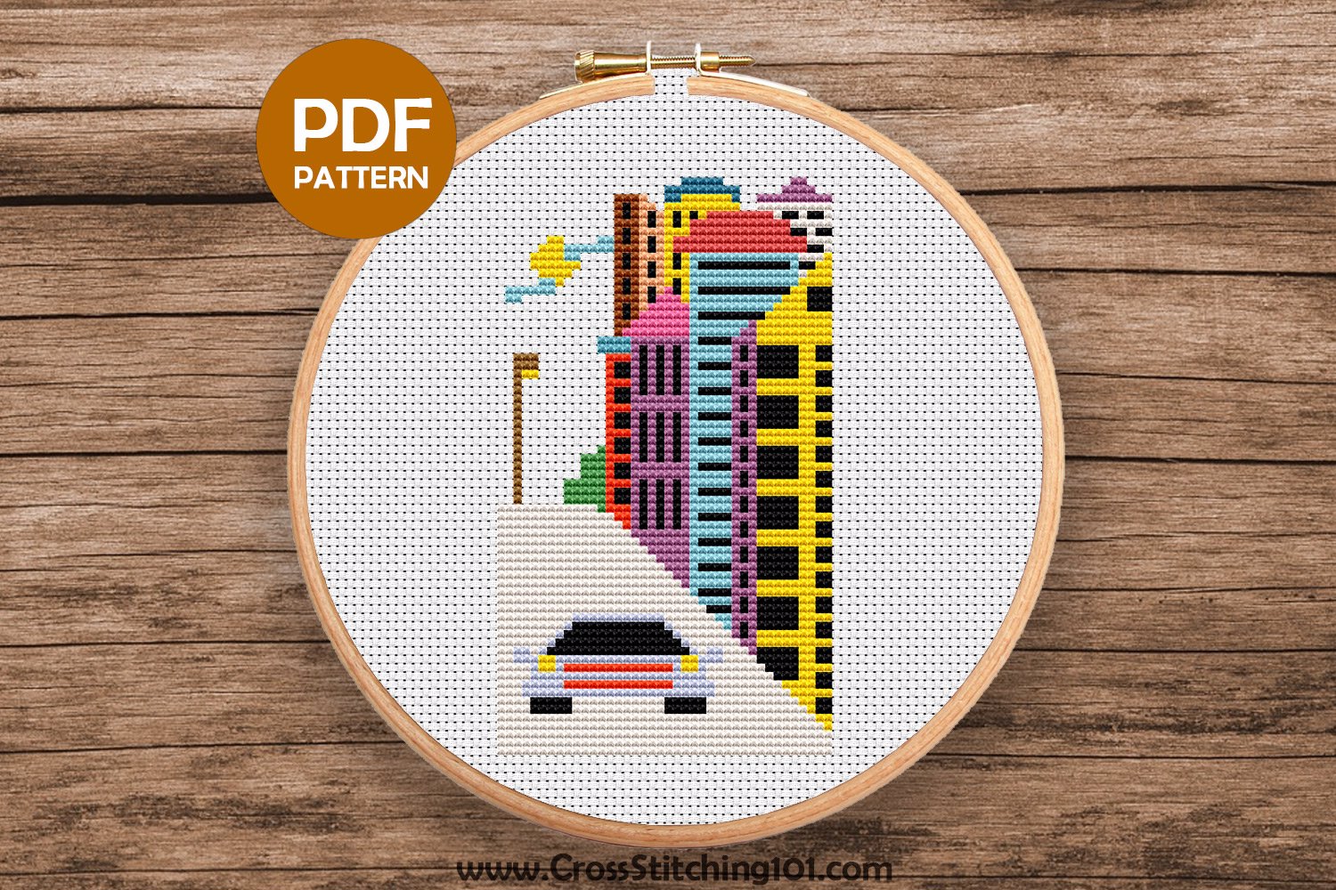 Modern City Pattern Cross Stitch Design