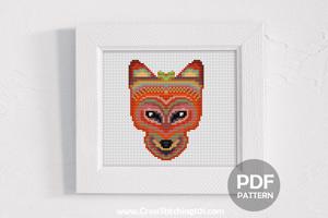 Red Fox Face Cross Stitch Design