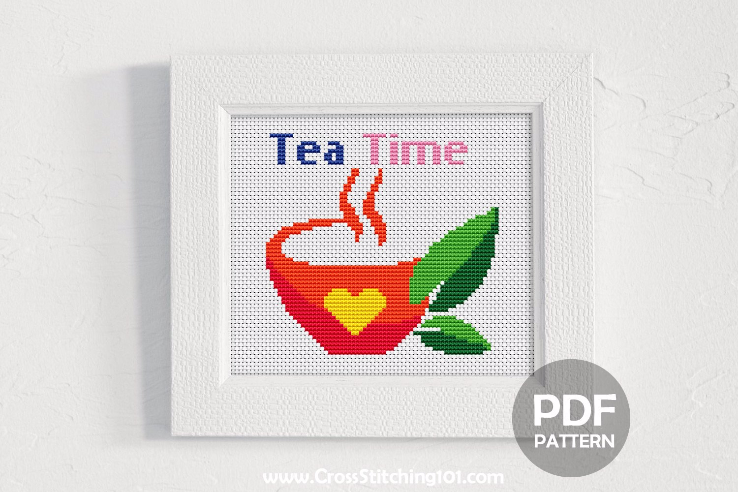 TEA TIME - Love Tea Cup Cross Stitch Design