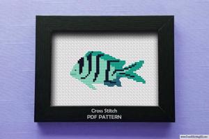 Blue Fish Modern Cross Stitch Pattern