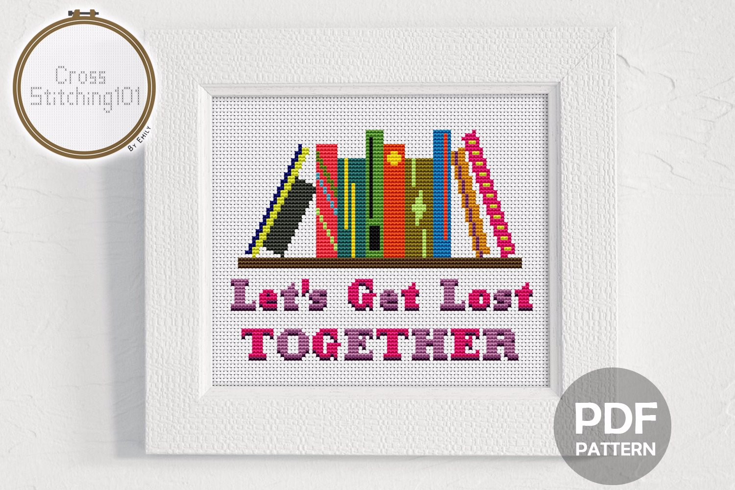Let's Get Lost Together - Books Cross Stitch Design