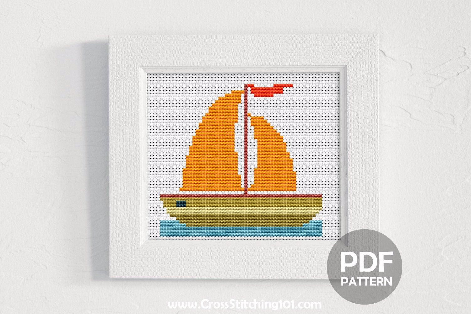 Aqua Sail Boat Cross Stitch PDF