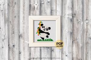 Baby Panda Hanging From a  Branch Cross Stitch Design
