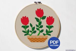 Rose Flower Pot Cross Stitch Chart