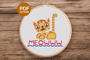MEOWWW - American Wirehair Cat Breed Cross Stitch Design