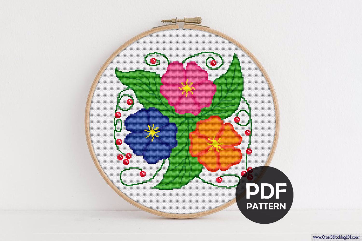 Three Flowers Cross Stitch PDF