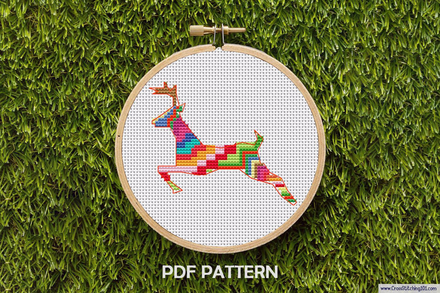 Deer Running Cross Stitch Pattern