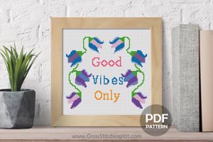 GOOD VIBES ONLY - Bluebell Flower Cross Stitch Design