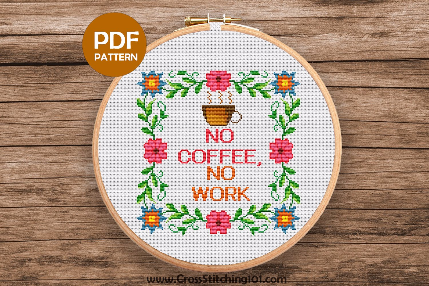 No Coffee, No Work Cross Stitch Design
