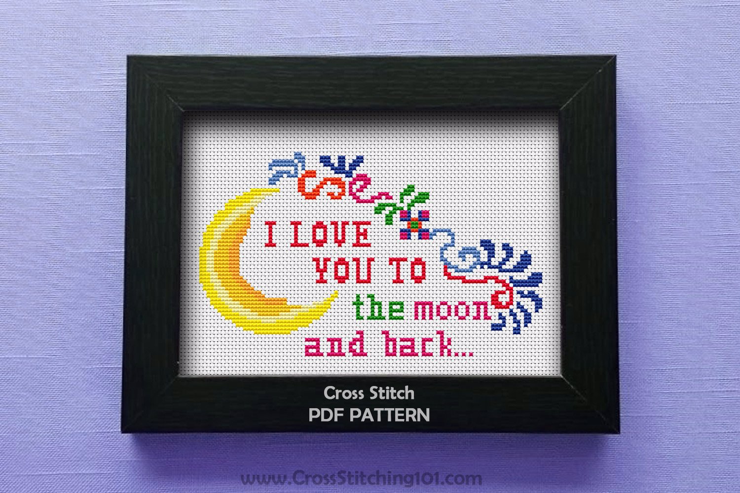 I Love you to the moon and back - Moon with Swirl Designs Cross Stitch Design