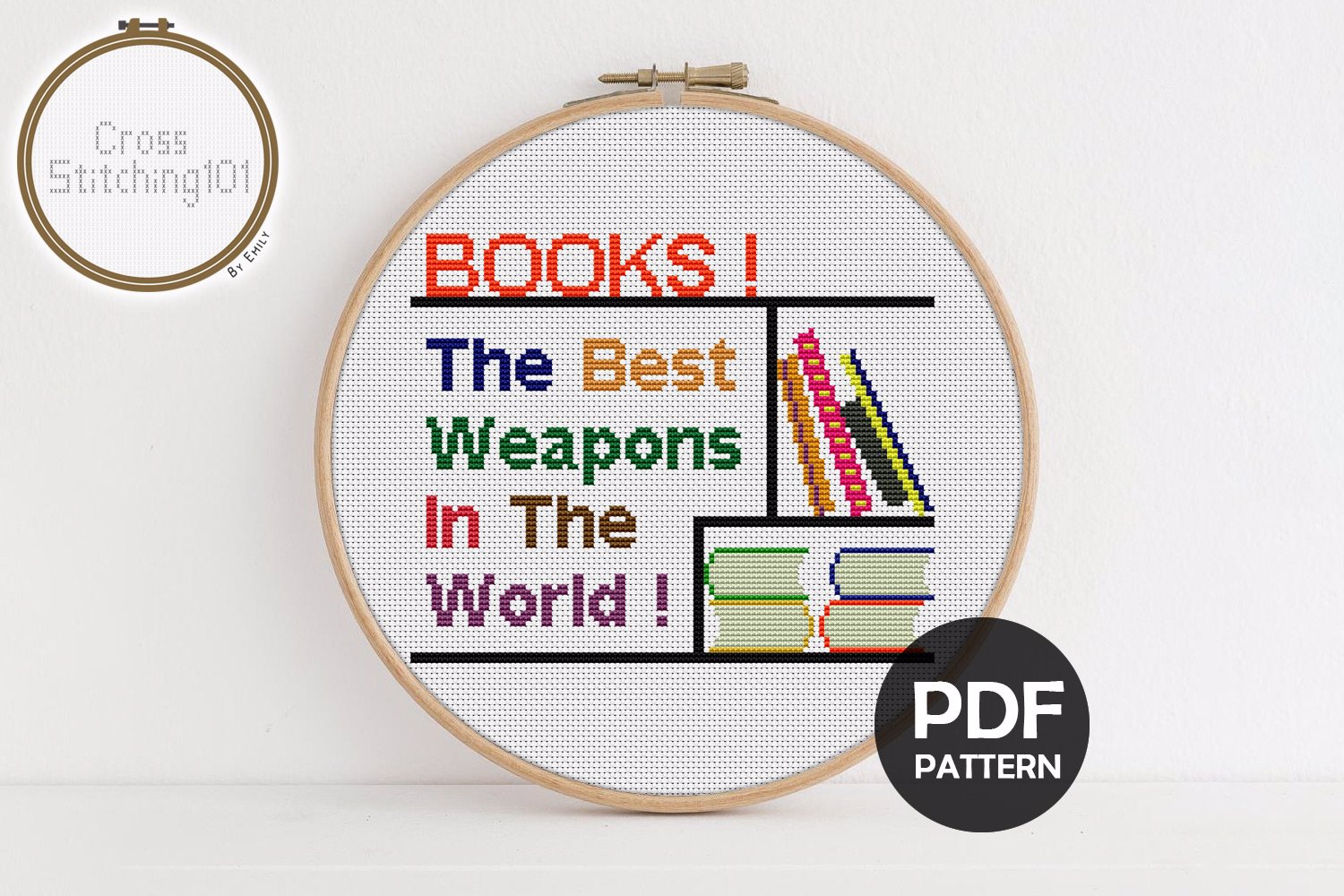 Books! The best weapons in the world! Cross Stitch Design
