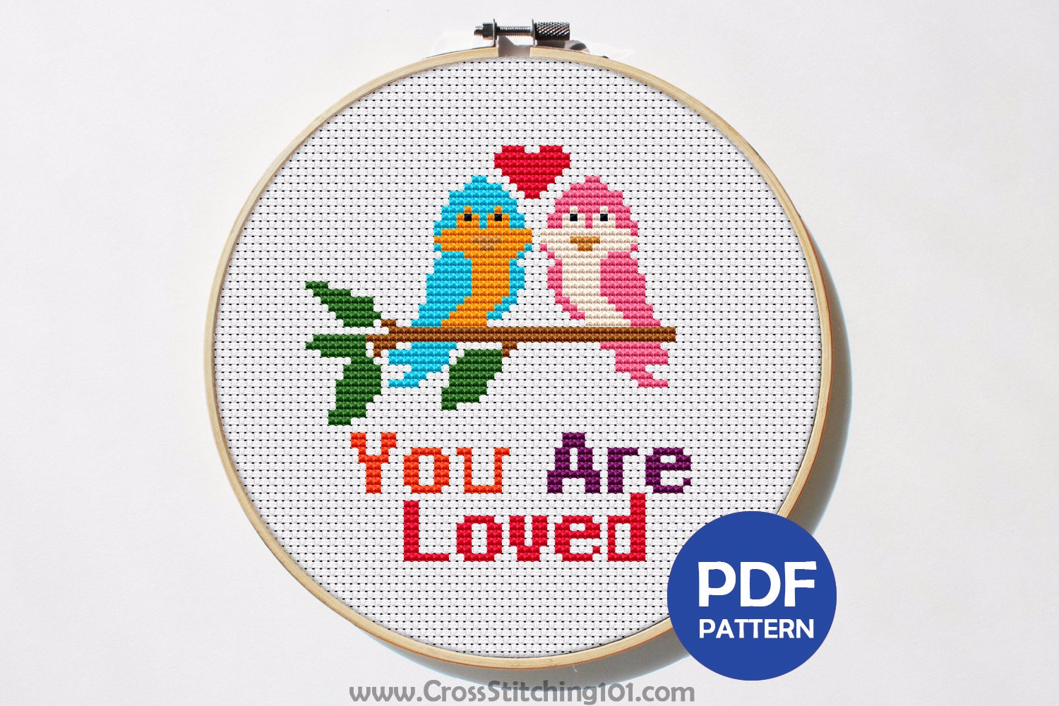 You Are Loved - Love Birds Cross Stitch Design
