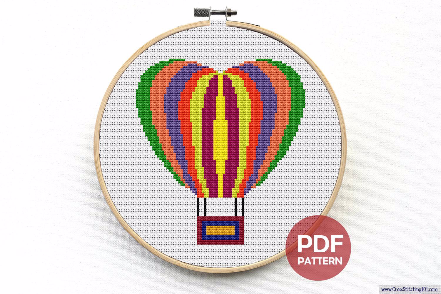 Heart Air Balloon Cross Stitch Design
